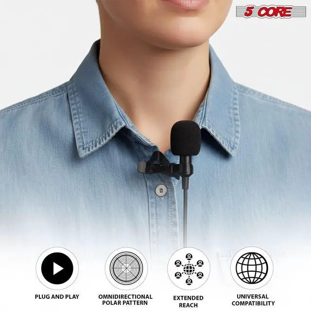 Alt view image 3 of 7 - 5 Core Professional Lavalier Mic, Microphone for Phone, Clip on Lav Microfono TikTok CM 001 ADP