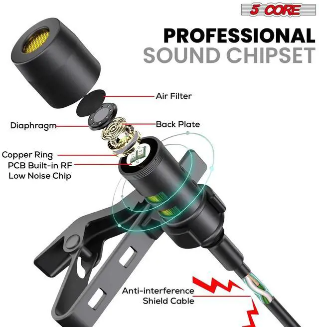 Alt view image 5 of 7 - 5 Core Professional Lavalier Mic, Microphone for Phone, Clip on Lav Microfono TikTok CM 001 ADP