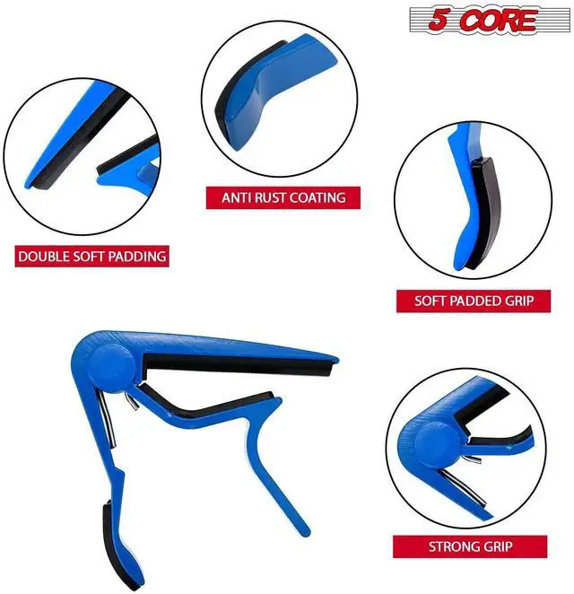 Alt view image 2 of 7 - 5CORE Capo Acoustic Electric Guitar 6 String Quick And Easy Adjustment Classic Clip - Banjo Mandolin Or Ukulele Capotraste Para Guitarra - CAPO BLUE 1Pc