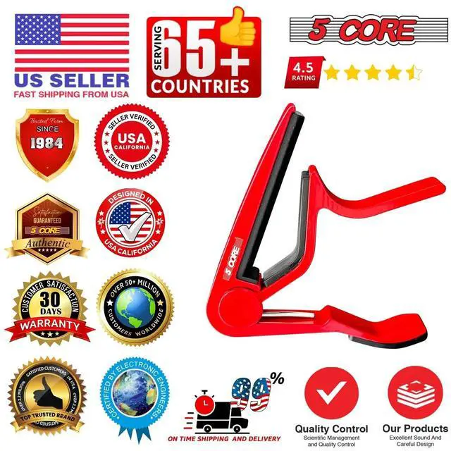 Alt view image 2 of 7 - 5CORE Capo Acoustic Electric Guitar 6 String Quick And Easy Adjustment Classic Clip - Banjo Mandolin Or Ukulele Capotraste Para Guitarra - CAPO RED