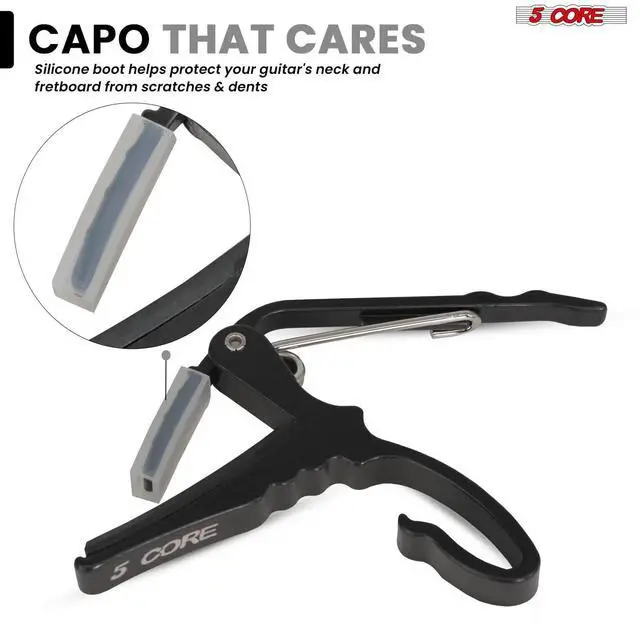 Alt view image 4 of 7 - 5Core Capo Acoustic Electric Guitar String Clip Banjo Mandolin Or Ukulele + 6Pcs Guitar Picks Celluloid Puas Para Guitarra + Carry Bag - CAPO AL BLK