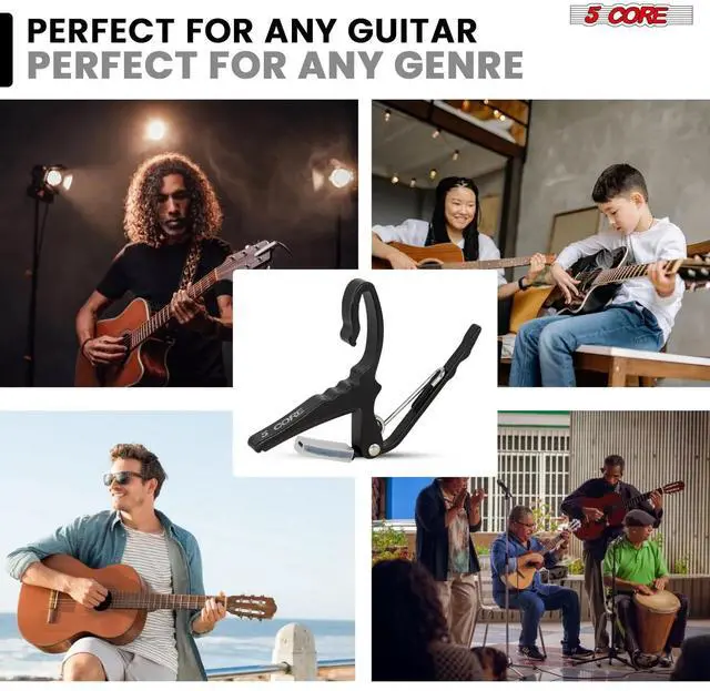 Alt view image 7 of 7 - 5Core Capo Acoustic Electric Guitar String Clip Banjo Mandolin Or Ukulele + 6Pcs Guitar Picks Celluloid Puas Para Guitarra + Carry Bag - CAPO AL BLK