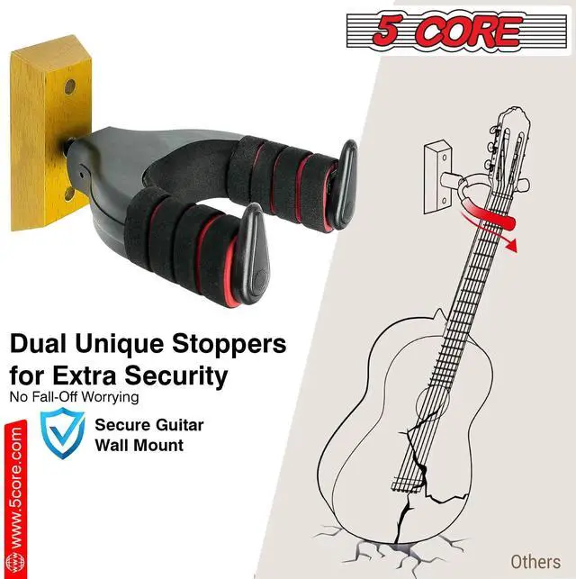 Alt view image 7 of 7 - 5 Core Guitar Wall Mount Hanger Auto Lock, Sturdy Holder for Guitars GH ABS R 1PC