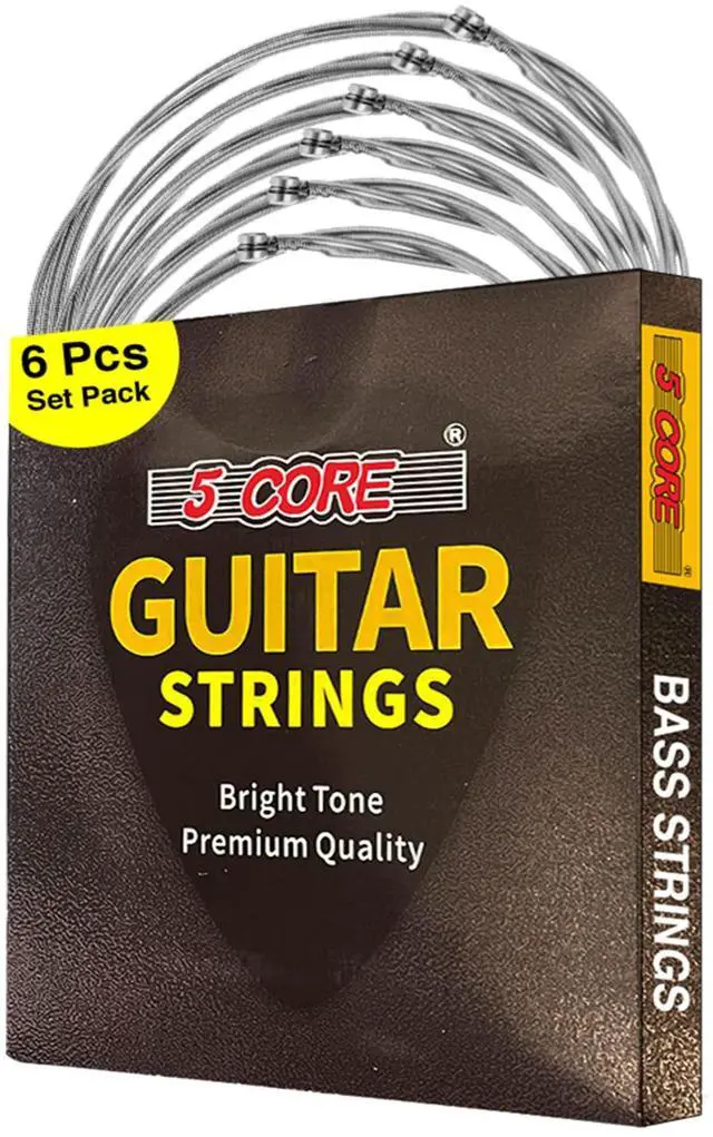 Main image of 5 Core Bass Guitar Strings Brass Phosphor Bronze Extra Light Gauge (.032.128) High Carbon Steel Core Bright & Powerful Tone 6 String Set for All Bass Guitars - GS EL BSS 6PCS