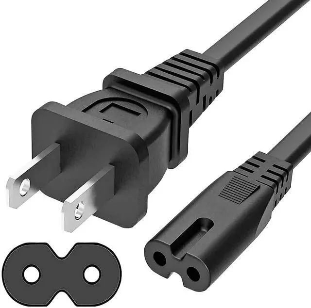 Main image of 5 Core Extra Long 12ft 2 Prong Non-Polarized AC Wall Power Cable 2 Slot Cord for HP Dell Samsung Sony Asus Acer Toshiba Laptop Charger LED LCD Monitor Replacement Power Cord PP 1002