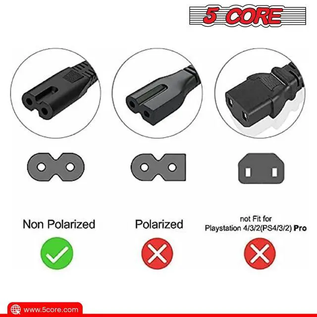Alt view image 7 of 7 - 5 Core Extra Long 12ft 2 Prong Non-Polarized AC Wall Power Cable 2 Slot Cord for HP Dell Samsung Sony Asus Acer Toshiba Laptop Charger LED LCD Monitor Replacement Power Cord PP 1002