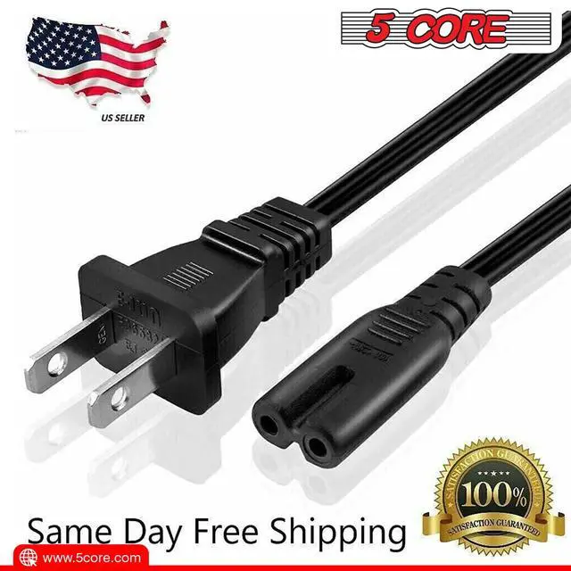 Alt view image 5 of 7 - 5 Core Extra Long 12ft 2 Prong Non-Polarized AC Wall Power Cable 2 Slot Cord for HP Dell Samsung Sony Asus Acer Toshiba Laptop Charger LED LCD Monitor Replacement Power Cord PP 1002