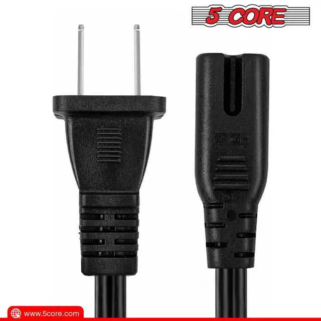Alt view image 3 of 7 - 5 Core Extra Long 12ft 2 Prong Non-Polarized AC Wall Power Cable 2 Slot Cord for HP Dell Samsung Sony Asus Acer Toshiba Laptop Charger LED LCD Monitor Replacement Power Cord PP 1002