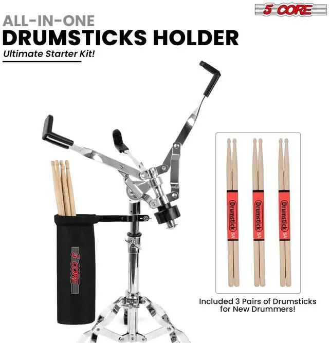 Alt view image 3 of 7 - 5 Core Drum Practice Pad Set 12" Adjustable Snare Drumming Stand Double Sided Silent Drummer Kit - DPAD COMBO GREY