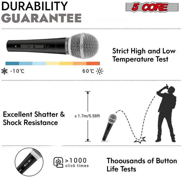 Alt view image 6 of 7 - 5 Core Premium Vocal Dynamic Cardioid Handheld Microphone Neodymium Magnet Unidirectional Mic, 16ft Detachable XLR Deluxe Cable to ¼ Audio Jack, Mic Clip, On/Off Switch for Karaoke Singing ND-58