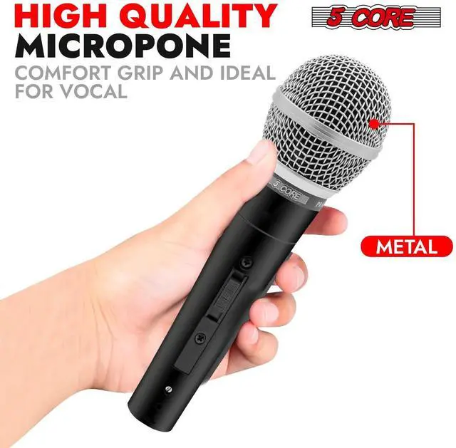 Alt view image 2 of 7 - 5 Core Premium Vocal Dynamic Cardioid Handheld Microphone Neodymium Magnet Unidirectional Mic, 16ft Detachable XLR Deluxe Cable to ¼ Audio Jack, Mic Clip, On/Off Switch for Karaoke Singing ND-58