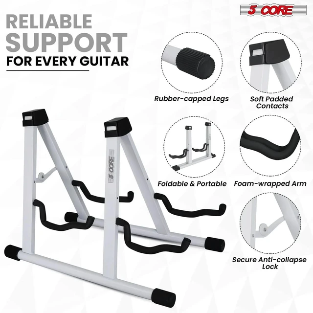 Alt view image 3 of 7 - 5 Core Double Guitar Stand Floor Adjustable Heavy Duty A Frame Universal Folding Acoustic Electric Bass Mandolin Banjo Violin Holder Stands For On Stage Studio GSS 2N1 WH