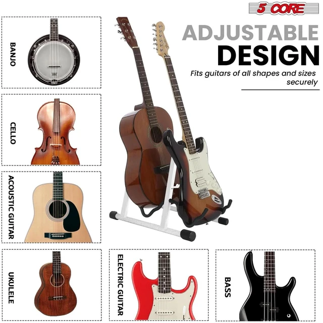 Alt view image 2 of 7 - 5 Core Double Guitar Stand Floor Adjustable Heavy Duty A Frame Universal Folding Acoustic Electric Bass Mandolin Banjo Violin Holder Stands For On Stage Studio GSS 2N1 WH