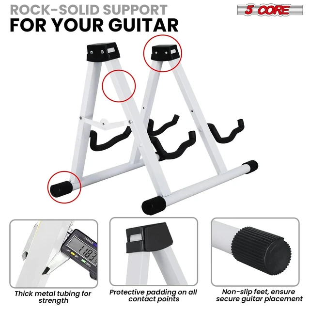Alt view image 7 of 7 - 5 Core Double Guitar Stand Floor Adjustable Heavy Duty A Frame Universal Folding Acoustic Electric Bass Mandolin Banjo Violin Holder Stands For On Stage Studio GSS 2N1 WH
