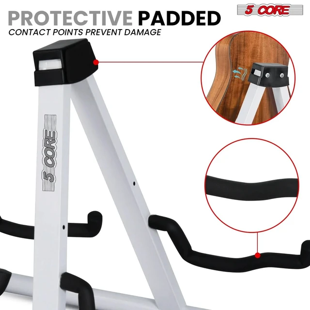 Alt view image 4 of 7 - 5 Core Double Guitar Stand Floor Adjustable Heavy Duty A Frame Universal Folding Acoustic Electric Bass Mandolin Banjo Violin Holder Stands For On Stage Studio GSS 2N1 WH