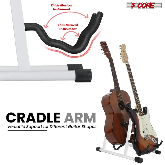 Alt view image 5 of 7 - 5 Core Double Guitar Stand Floor Adjustable Heavy Duty A Frame Universal Folding Acoustic Electric Bass Mandolin Banjo Violin Holder Stands For On Stage Studio GSS 2N1 WH