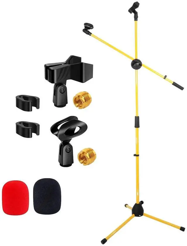 Main image of 5 Core Mic Stand Floor Universal Height Adjustable Tripod Microphone Stands Holds 2 Mics w Extending Telescoping Boom Arm Foldable Portable for Studio On Stage Yellow - MS DBL G YLW