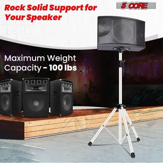 Alt view image 4 of 7 - 5 Core Speaker Stand Height Adjustable Universal PA DJ Tripod Studio Monitor Stands 2Pcs w 35mm Compatible Insert for Home On Stage In Studio Use White - SS ECO 2PK WH WoB