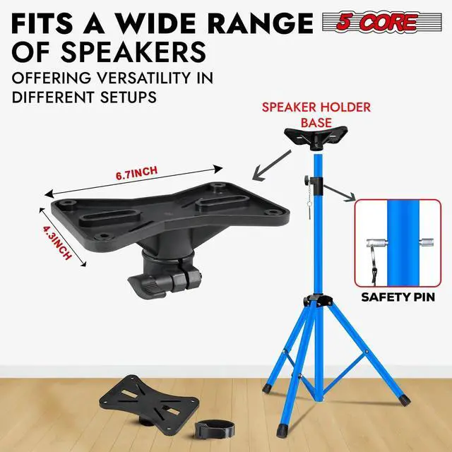 Alt view image 6 of 7 - 5 Core Speaker Stand Height Adjustable Universal PA DJ Tripod Studio Monitor Stands 2Pcs w 35mm Compatible Insert for Home On Stage In Studio Use Sky Blue - SS ECO 2PK SKY BLU WoB