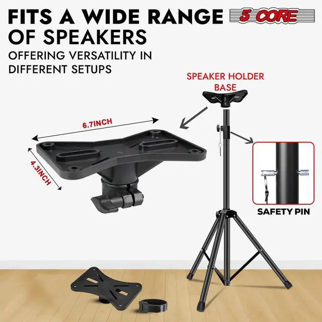 Alt view image 7 of 7 - 5 Core Speaker Stand Pair Height Adjustable Universal PA DJ Tripod Studio Monitor Stands Heavy Duty w 35mm Compatible Insert for Home On Stage In Studio Use Black - SS HD 2PK BLK WOB