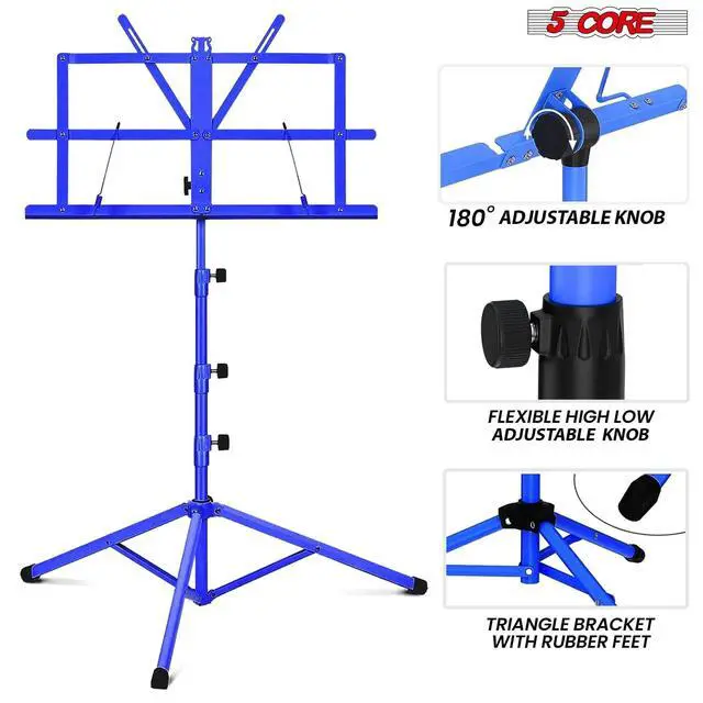 Alt view image 3 of 7 - 5 Core Sheet Music Stand 2 in 1 Dual Use Professional Portable Adjustable 28-67 Inch Folding Music Note Holder Tripod Stands Blue - MUS FLD 4S BLU WLGT