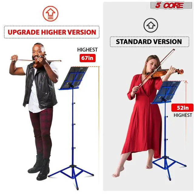 Alt view image 2 of 7 - 5 Core Sheet Music Stand 2 in 1 Dual Use Professional Portable Adjustable 28-67 Inch Folding Music Note Holder Tripod Stands Blue - MUS FLD 4S BLU WLGT
