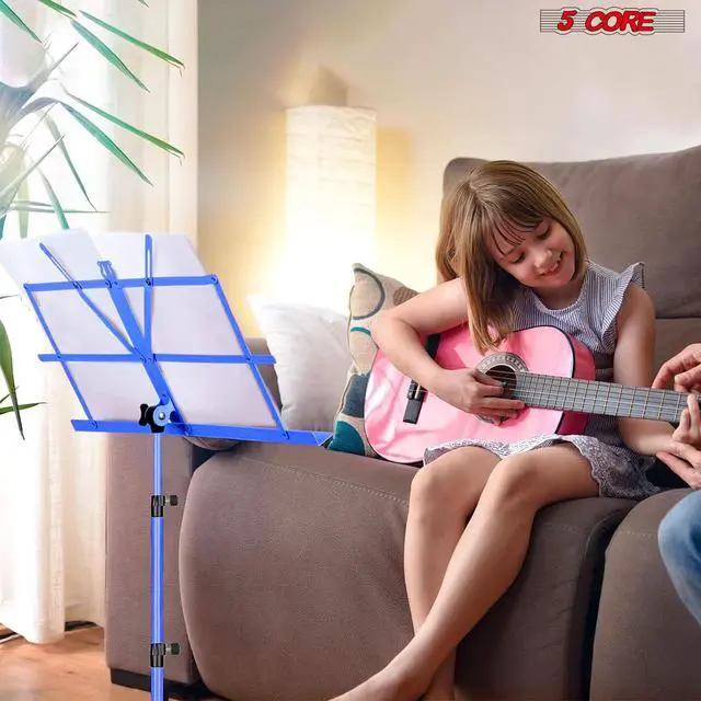 Alt view image 7 of 7 - 5 Core Sheet Music Stand 2 in 1 Dual Use Professional Portable Adjustable 28-67 Inch Folding Music Note Holder Tripod Stands Blue - MUS FLD 4S BLU WLGT