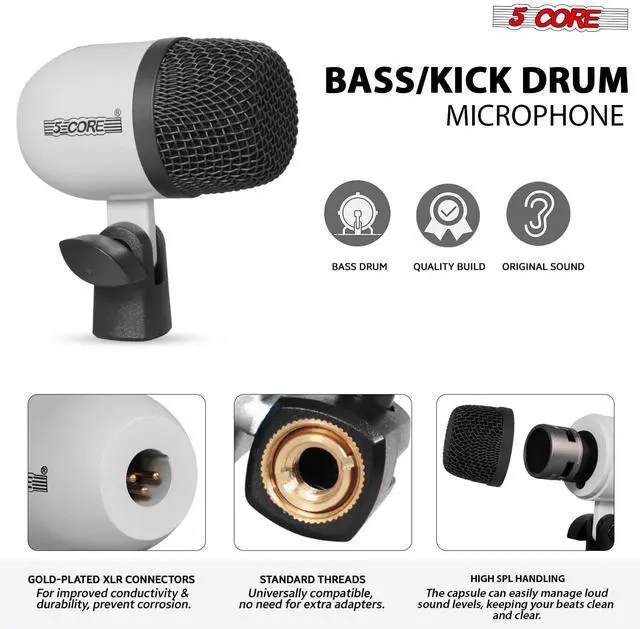Alt view image 2 of 7 - 5 Core Drum Microphone Kit 9Pc All Metal Drummer Mics Tom/Snare & Cymbals Wired Instrument Drums Set