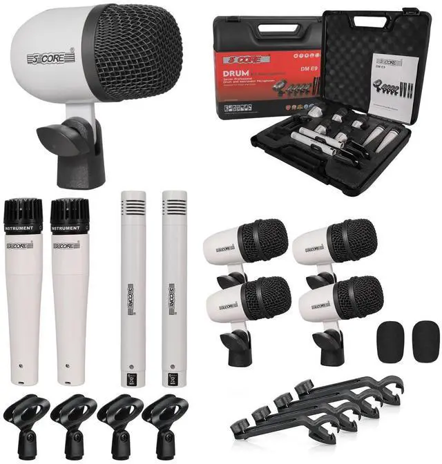 Main image of 5 Core Drum Microphone Kit 9Pc All Metal Drummer Mics Tom/Snare & Cymbals Wired Instrument Drums Set