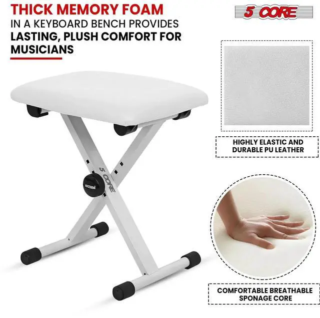 Alt view image 2 of 14 - 5Core Portable Piano Keyboard Music X-Style Adjustable Padded Stool Chair Seat Bench White DS 02 WH