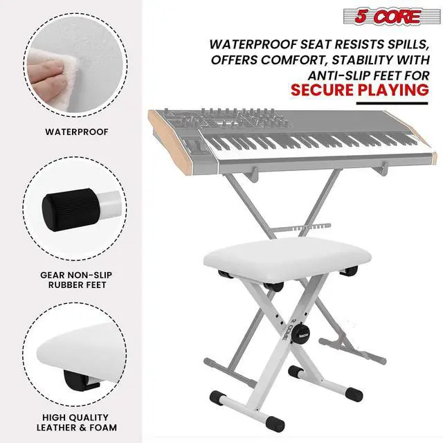 Alt view image 6 of 14 - 5Core Portable Piano Keyboard Music X-Style Adjustable Padded Stool Chair Seat Bench White DS 02 WH