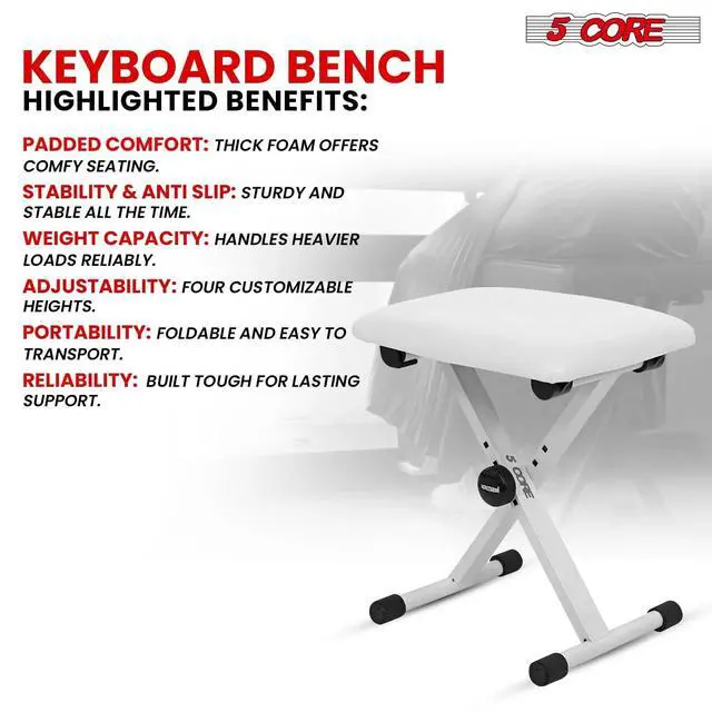 Alt view image 7 of 14 - 5Core Portable Piano Keyboard Music X-Style Adjustable Padded Stool Chair Seat Bench White DS 02 WH