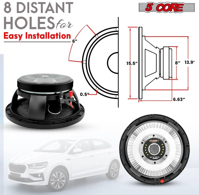 Alt view image 6 of 7 - 5 Core 10" Subwoofer Speaker 300W RMS Full Range Car Audio Sub Woofer 4 Ohm Bass Replacement Driver