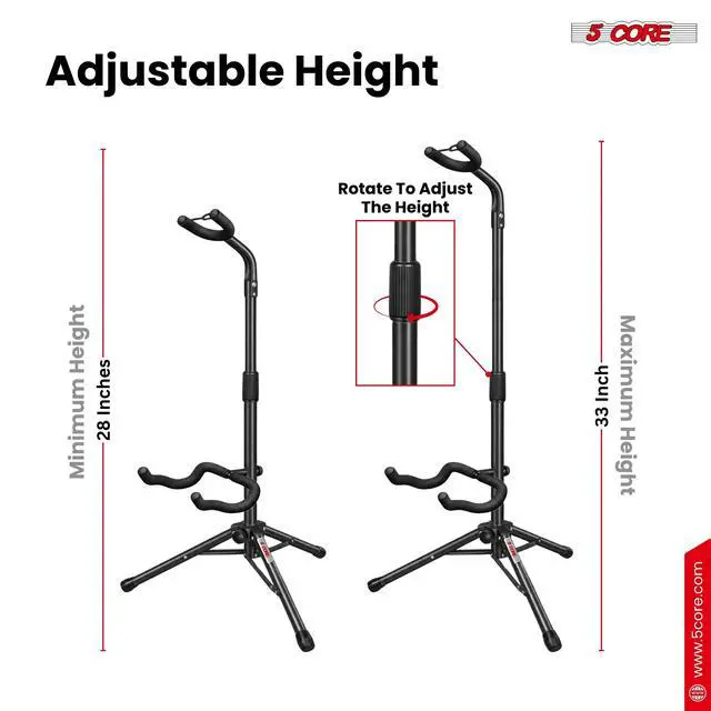 Alt view image 2 of 7 - 5 Core Guitar Stand Floor Adjustable Heavy Duty Tripod Acoustic Electric Bass Cello Upright Folding Stands w Neck Holder For On Stage Studio - GSH HD