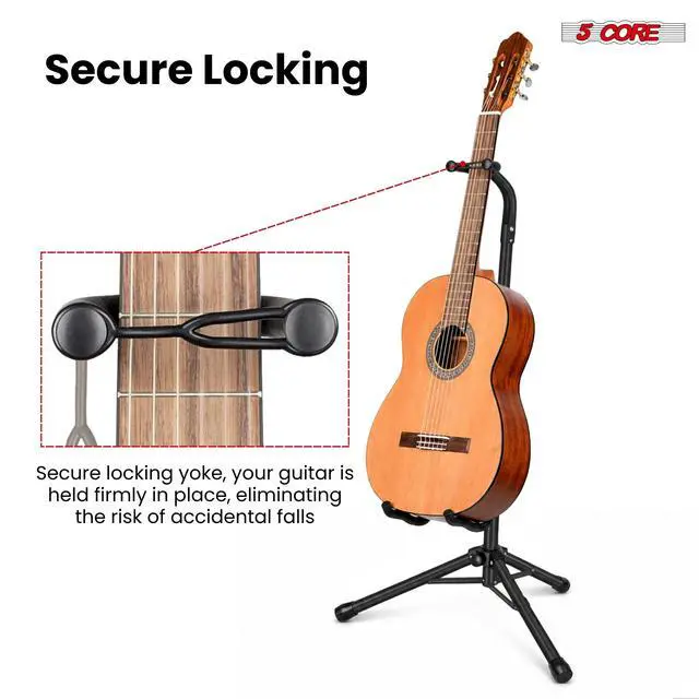 Alt view image 5 of 7 - 5 Core Guitar Stand Floor Adjustable Heavy Duty Tripod Acoustic Electric Bass Cello Upright Folding Stands w Neck Holder For On Stage Studio - GSH HD