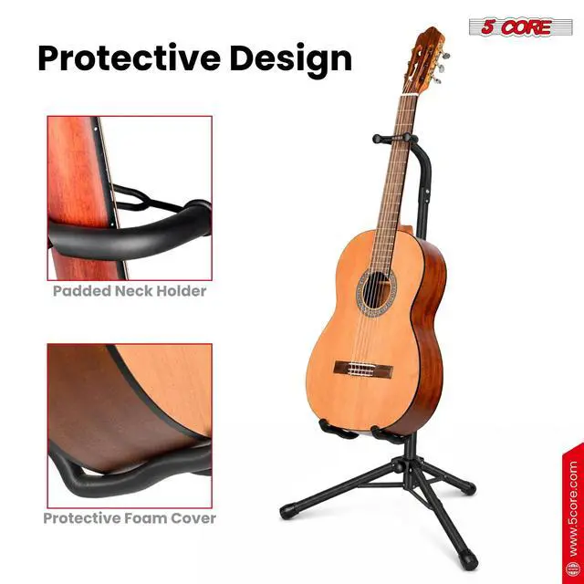 Alt view image 6 of 7 - 5 Core Guitar Stand Floor Adjustable Heavy Duty Tripod Acoustic Electric Bass Cello Upright Folding Stands w Neck Holder For On Stage Studio - GSH HD