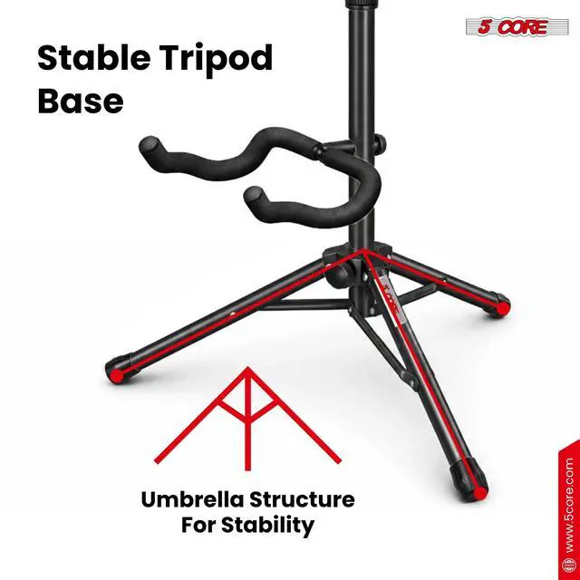 Alt view image 7 of 7 - 5 Core Guitar Stand Floor Adjustable Heavy Duty Tripod Acoustic Electric Bass Cello Upright Folding Stands w Neck Holder For On Stage Studio - GSH HD