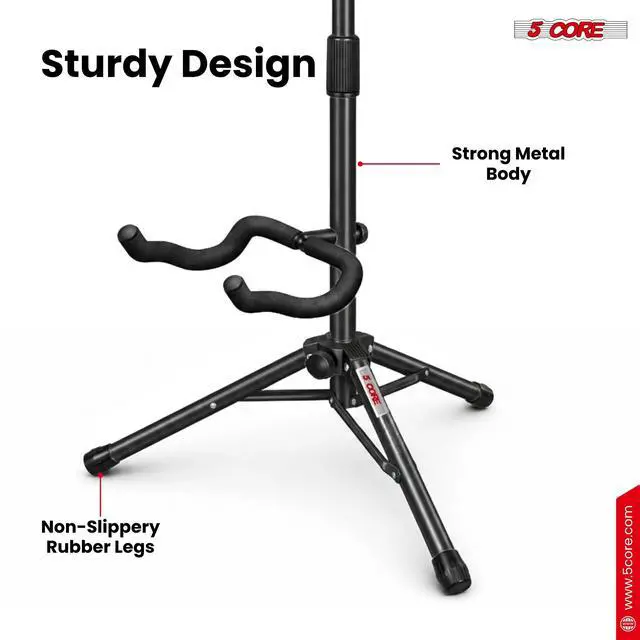 Alt view image 3 of 7 - 5 Core Guitar Stand Floor Adjustable Heavy Duty Tripod Acoustic Electric Bass Cello Upright Folding Stands w Neck Holder For On Stage Studio - GSH HD