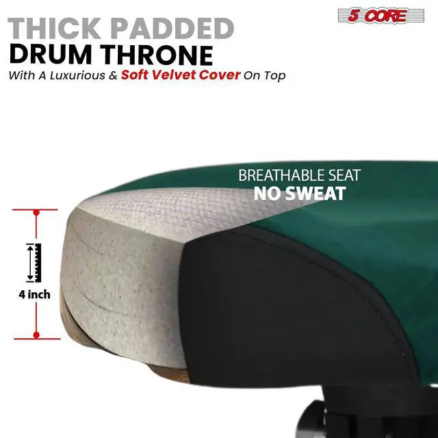 Alt view image 2 of 7 - 5 Core Drum Throne w Backrest 4" Padded Stool Adjustable 24.5" Drummer Chair w 441Lb Capacity