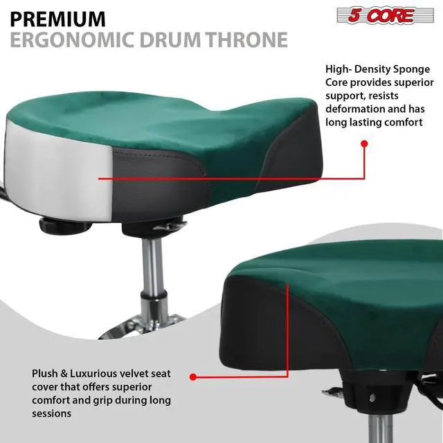 Alt view image 6 of 7 - 5 Core Drum Throne w Backrest 4" Padded Stool Adjustable 24.5" Drummer Chair w 441Lb Capacity