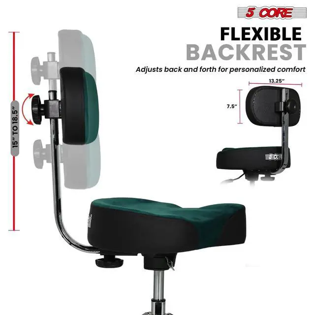 Alt view image 5 of 7 - 5 Core Drum Throne w Backrest 4" Padded Stool Adjustable 24.5" Drummer Chair w 441Lb Capacity
