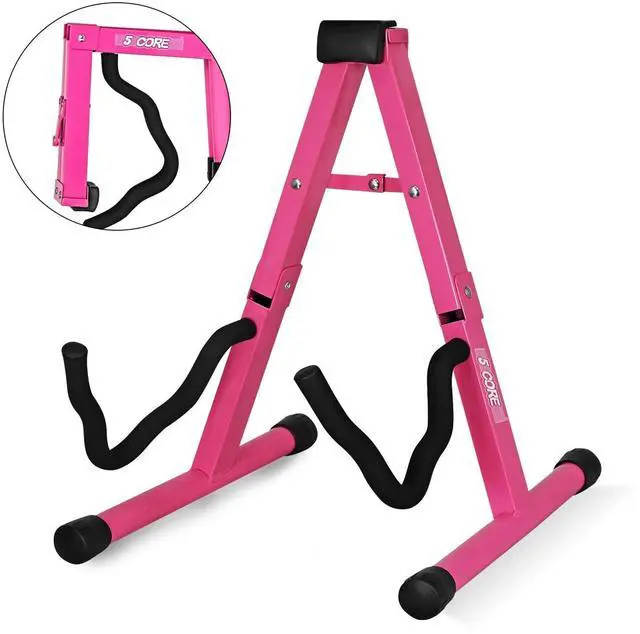 Main image of 5 Core Guitar Stand A Frame Shape w Soft Foam Arms Non Slip Rubber Supports Acoustic Electric Bass Ukulele Banjo Foldable for School Studio Stage Concerts Pink - GSS BPNK 1PC