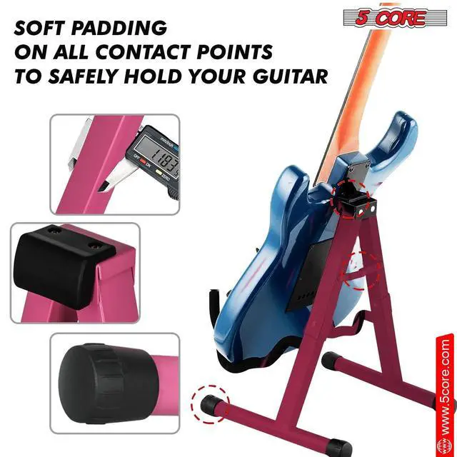 Alt view image 6 of 7 - 5 Core Guitar Stand A Frame Shape w Soft Foam Arms Non Slip Rubber Supports Acoustic Electric Bass Ukulele Banjo Foldable for School Studio Stage Concerts Pink - GSS BPNK 1PC