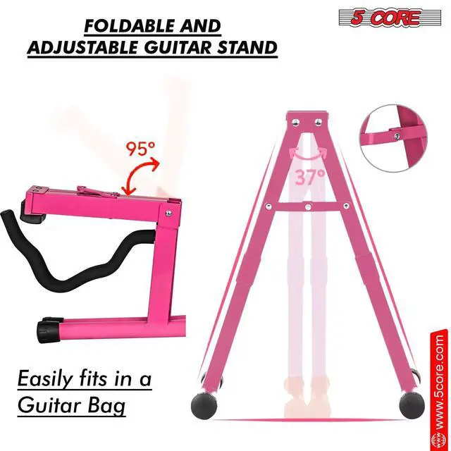 Alt view image 7 of 7 - 5 Core Guitar Stand A Frame Shape w Soft Foam Arms Non Slip Rubber Supports Acoustic Electric Bass Ukulele Banjo Foldable for School Studio Stage Concerts Pink - GSS BPNK 1PC
