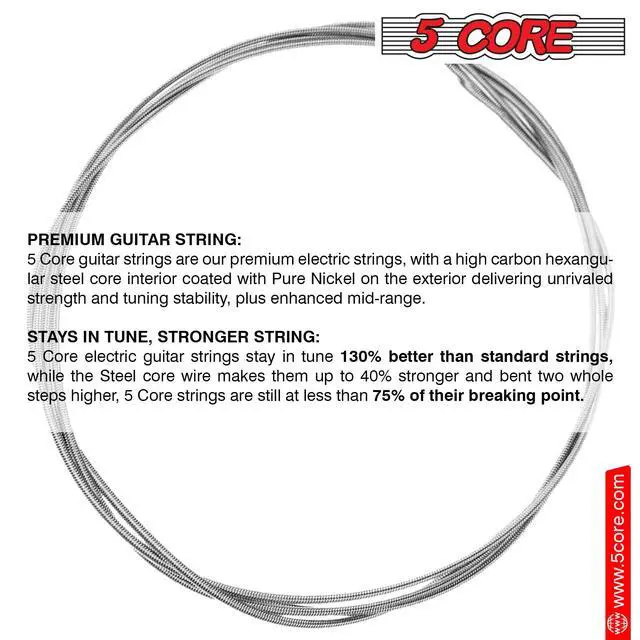 Alt view image 3 of 7 - 5 Core Electric Guitar Strings Brass Phosphor Bronze Extra Light Gauge (.009.042) High Carbon Steel Core Bright & Powerful Tone 6 String Set for All Electric Guitars - GS EL