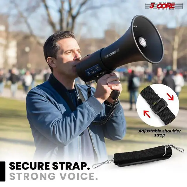 Alt view image 7 of 7 - 5 Core Megaphone Bullhorn 50W Speaker w Bluetooth Siren Adjustable Volume Loud Portable PA System