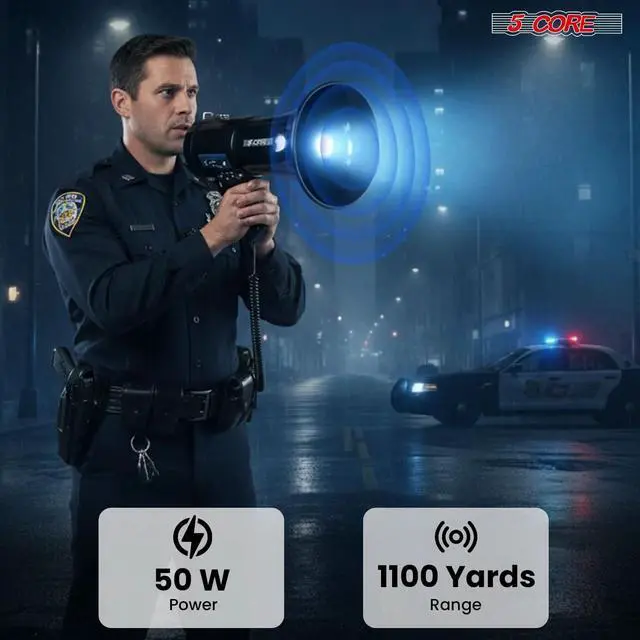Alt view image 2 of 7 - 5 Core Megaphone Bullhorn 50W Speaker w Bluetooth Siren Adjustable Volume Loud Portable PA System