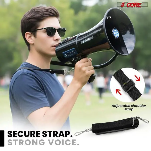 Alt view image 7 of 7 - 5 Core Megaphone Bullhorn 50W Speaker w Bluetooth Siren Adjustable Volume Loud Portable PA System