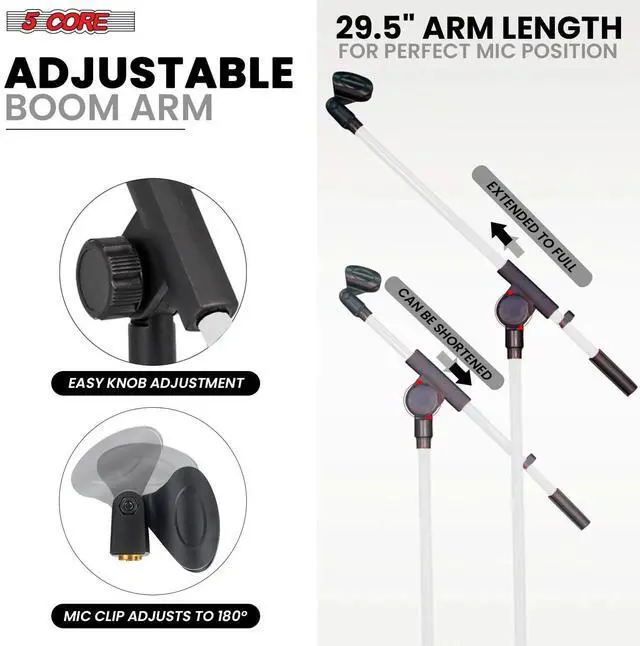 Alt view image 3 of 7 - 5 Core Tripod Mic Stand Adjustable Holder Floor Microphone Boom Arm