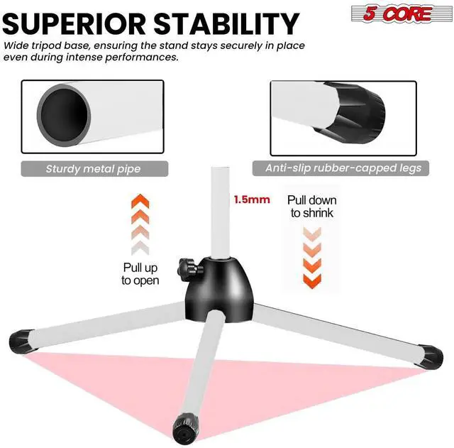 Alt view image 4 of 7 - 5 Core Tripod Mic Stand Adjustable Holder Floor Microphone Boom Arm